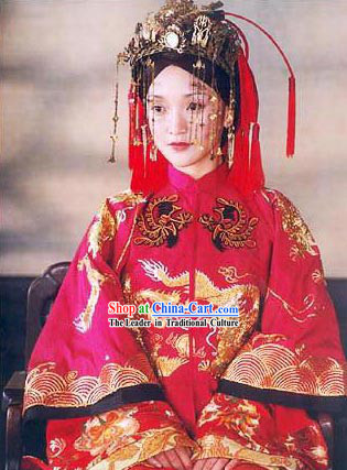 Supreme Chinese Bride Wedding Dress and Hair Accessories Complete Set