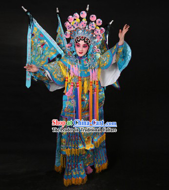 Ancient Chinese Female Warrior Mu Guiying Armor Da Kao Costumes and Hat