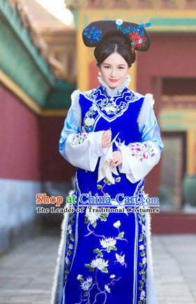 Asian Chinese Ancient Qing Princess Halloween Costume Cosplay Costumes and Hair Accessories Complete Set