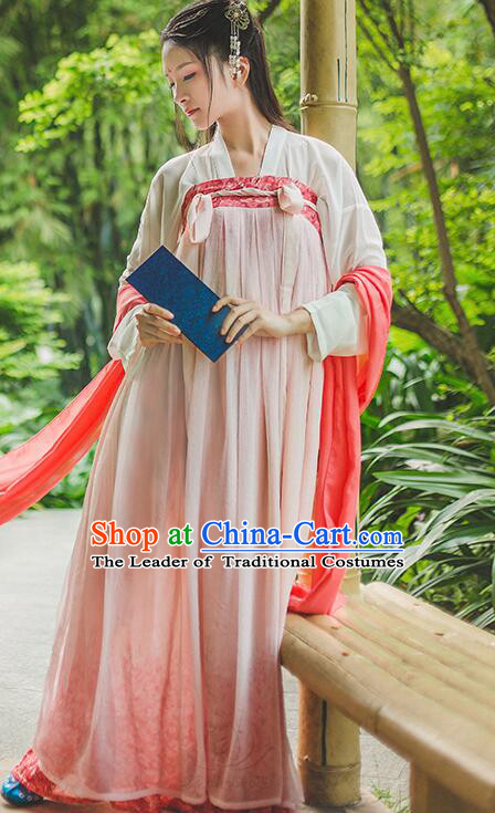 Asian Ancient Costume Chinese Tang Dynasty Clothing and Hair Accessories Clothing Complete Set for Women