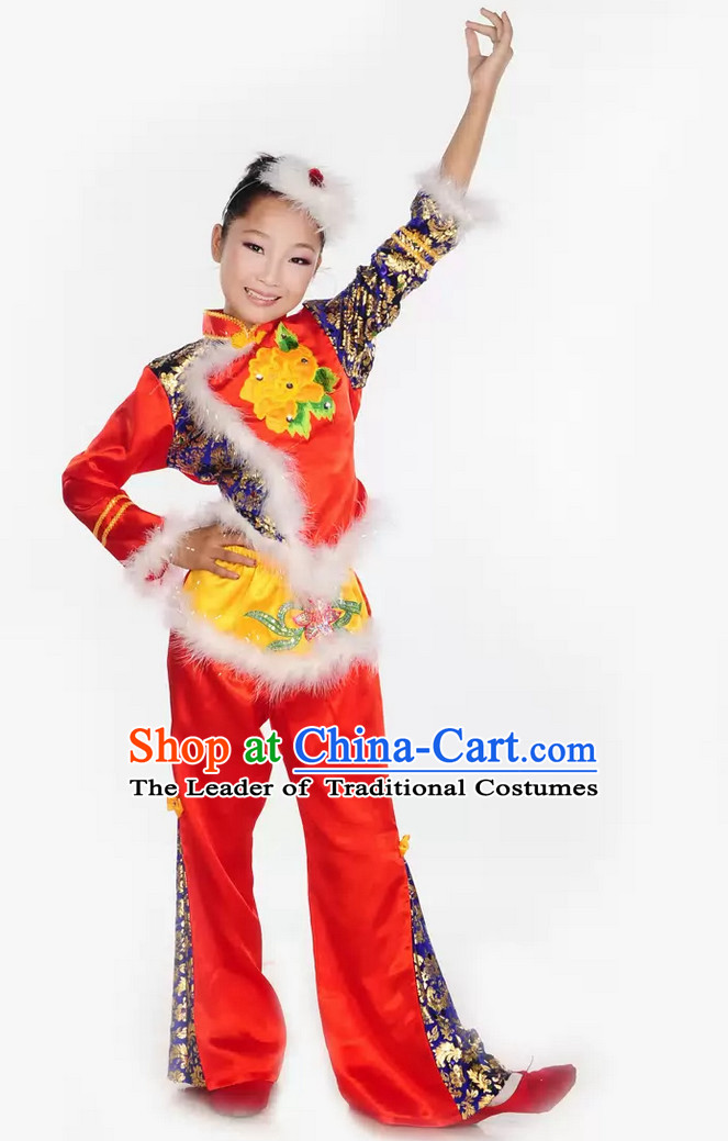 Chinese Lunar New Year Dance Costumes and Headpieces Complete Set for Kids