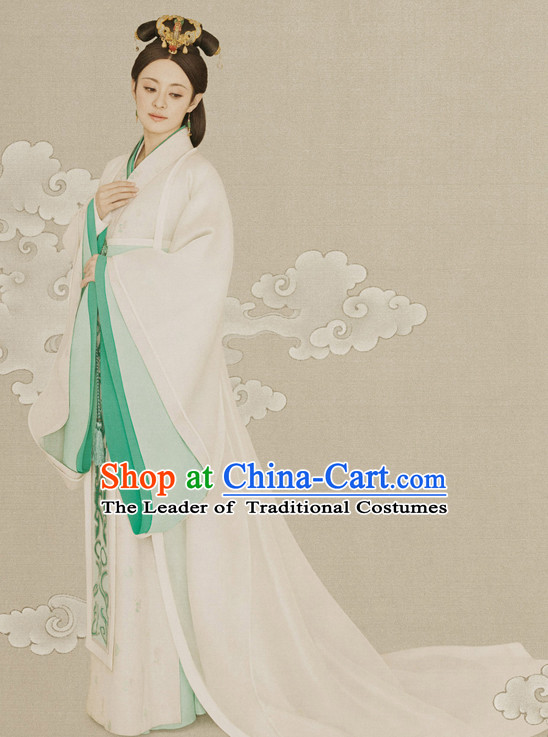 Ancient Chinese Qin Dynasty Costumes and Hair Jewelry Complete Set for Women