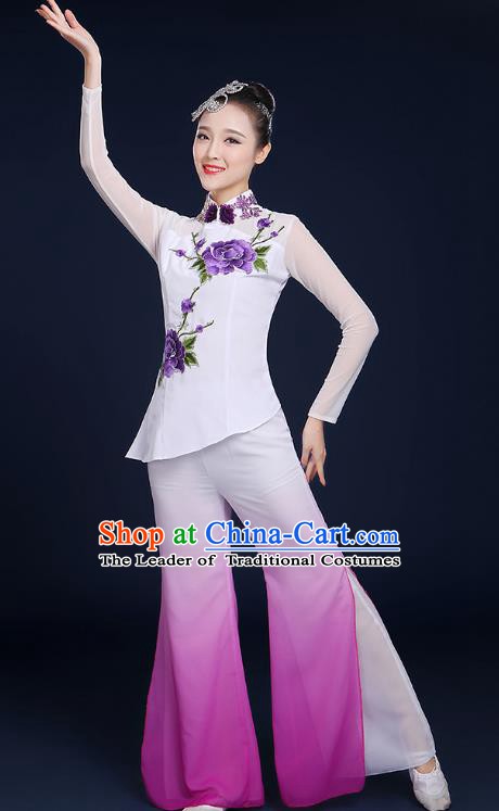 Traditional Chinese Folk Fan Dance Classical Dance Purple Uniform, China Yangko Drum Dance Clothing for Women