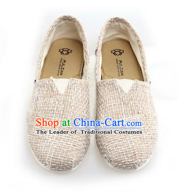 Top Grade Kung Fu Martial Arts Shoes Pulian Zen Shoes, Chinese Traditional Tai Chi Linen Beige Shoes Monk Shoe for Women for Men