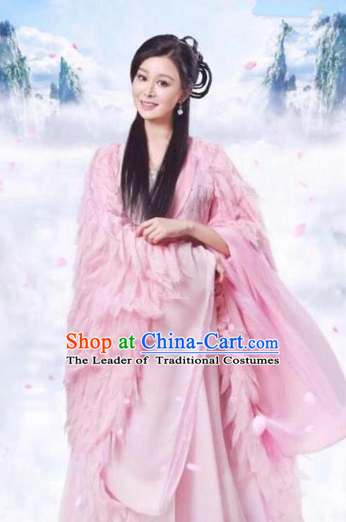 Traditional Chinese Ancient Times Fairy Embroidery Costume and Headpiece Complete Set, Xuan-Yuan Sword Legend  The Clouds of Han Chinese Ancient Princess Hanfu Dress for Women