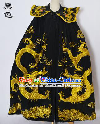 Traditional Chinese Professional Peking Opera General Costume Black Cloak, China Beijing Opera Swordplay Embroidered Dragons Cape