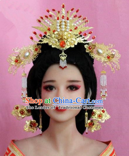 Chinese Ancient Hair Jewelry Accessories Xiuhe Suit Tassel Phoenix Coronet, China Empress Hairpins Headwear for Women