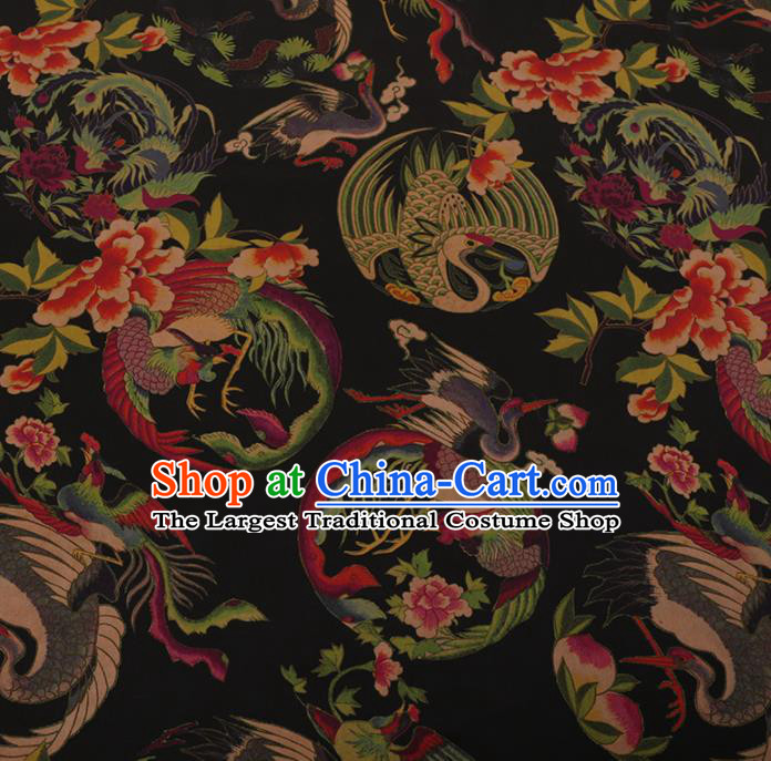 Chinese Traditional Cheongsam Silk Fabric Palace Phoenix Pattern Black Satin Plain Gambiered Guangdong Gauze