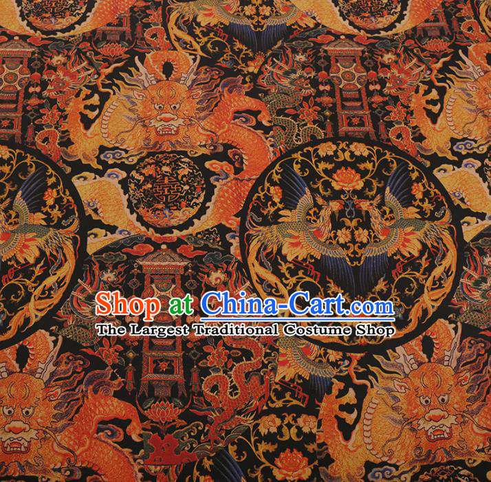 Traditional Chinese Black Gambiered Guangdong Gauze Satin Plain Classical Phoenix Pattern Cheongsam Silk Drapery