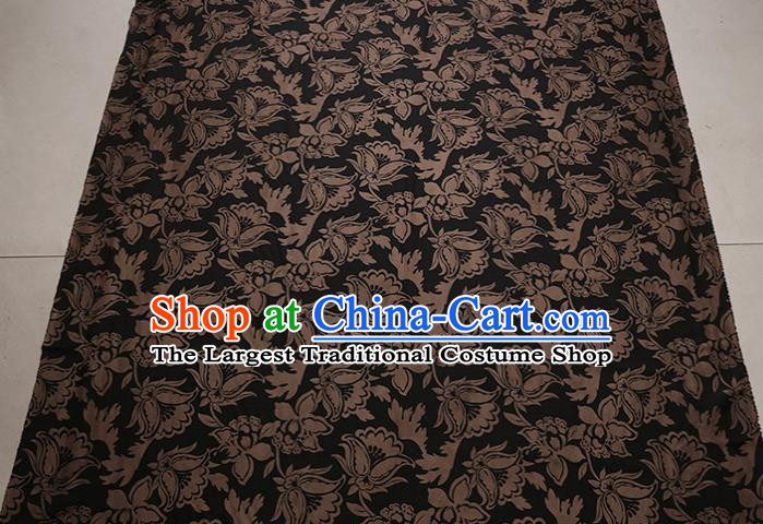 Traditional Chinese Black Gambiered Guangdong Gauze Satin Plain Classical Pattern Cheongsam Silk Drapery