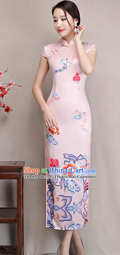 Chinese Traditional Tang Suit Qipao Dress National Costume Retro Wedding Pink Mandarin Cheongsam for Women
