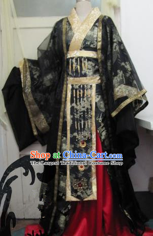 Chinese Traditional Cosplay Emperor Costume Ancient Swordsman Black Hanfu Clothing for Men