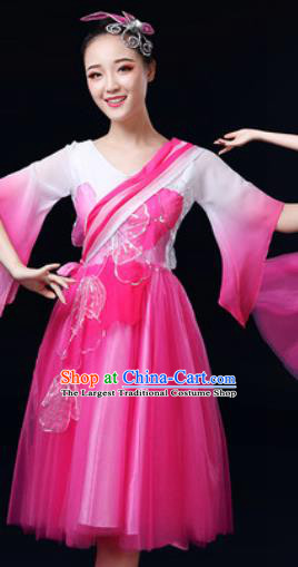 Traditional Chinese Spring Festival Gala Dance Rosy Dress Chorus Modern Dance Costume for Women
