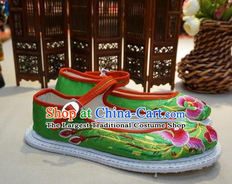 Traditional Chinese Wedding Green Satin Embroidered Shoes Princess Shoes National Shoes Hanfu Shoes for Women