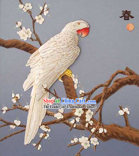 Chinese Classic Hand Carved Wood House Solid Decorative Painting-Parrot