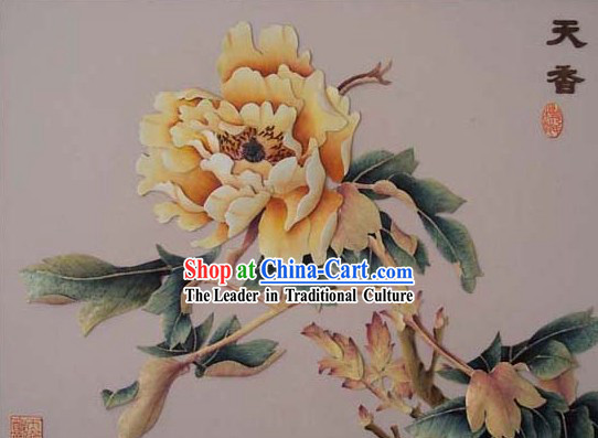 Chinese Classic Hand Carved Wood House Solid Decorative Painting-Prosperous Peony