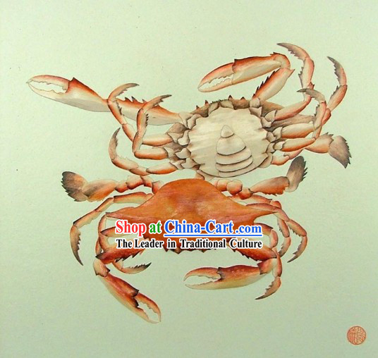 Chinese Classic Hand Carved Wood House Solid Decorative Painting-Crab