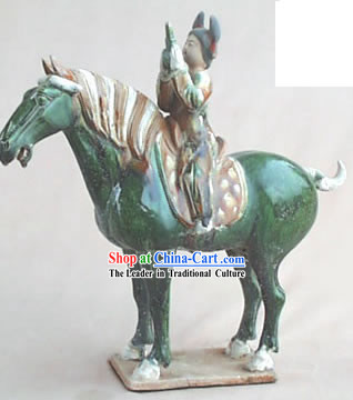 Chinese Classic Archaized Tang San Cai Statue-Tang Dynasty Happy Palace Riding Woman