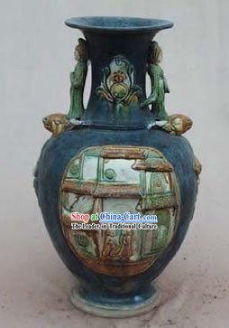 Chinese Classic Archaized Tang San Cai Statue-Tang Dynasty Lady Amphora Jar