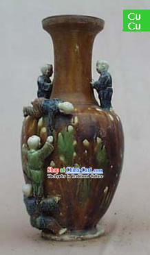 Chinese Classic Archaized Tang San Cai Statue-Five Children Jar