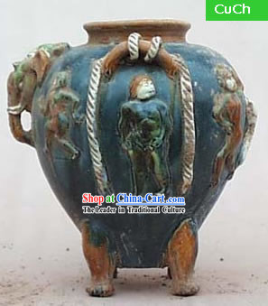 Chinese Classic Archaized Tang San Cai Statue-Tang Dynasty Palace Four Feet Pot