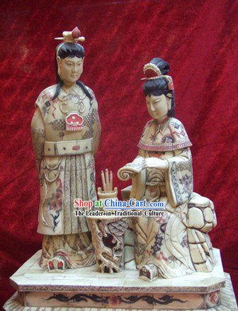 Chinese Classic Ox Bone Handicraft Sculpture Statue-Dream of Red Chamber