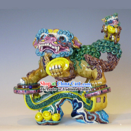 Chinese Classical Cochin Ceramics Statues-Large As You Wish Lion King