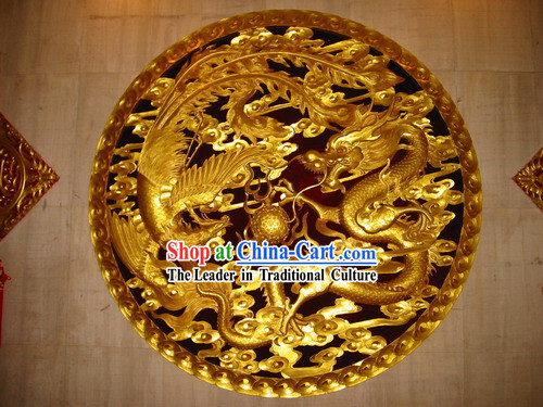 Chinese Palace 100_ Hand Carved Golden Dragon and Phoenix Large