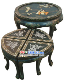 Chinese Classic Palace Lacquer Ware Table and Stool Set