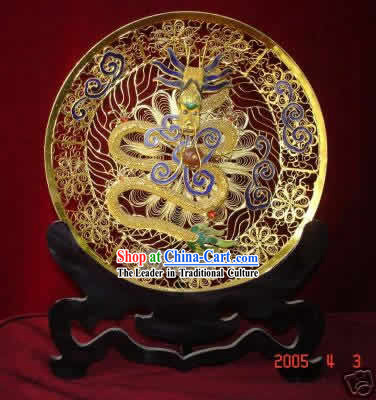 Chinese Palace Cloisonne Golden Dragon Plate