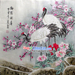 Chinese Hand Painted Painting by Qin Xia-Ancient Cranes