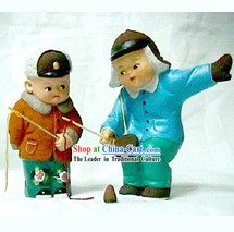 Chinese Hand Made Clay Figurine-Playing Traditional Game Peg-top