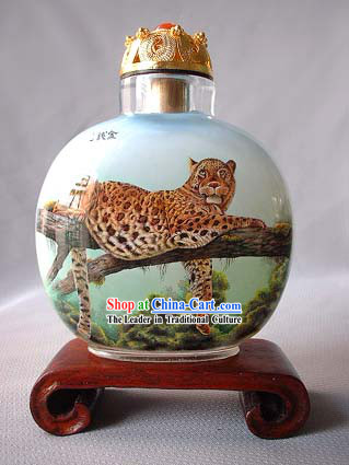 Snuff Bottles With Inside Painting Chinese Animal Series-Catamount on the Tree