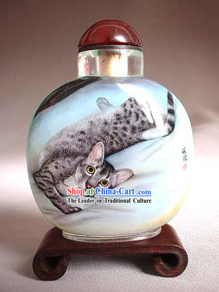 Snuff Bottles With Inside Painting Chinese Animal Series-Cat