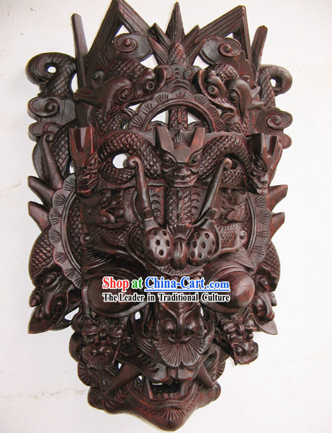 Ancient Folk Handmade Woodcarving-Twelve Dragons Land Drama Mask