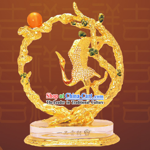 Chinese Stunning Gold Crane Bless Statue