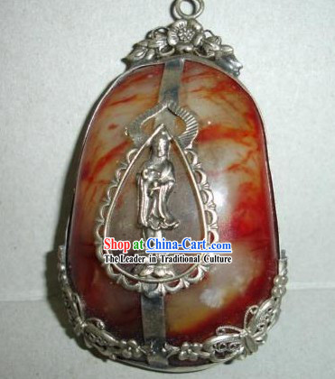 Chinese Rare Amber and Silver Pendant