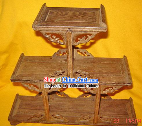 Chinese Ancient Palace Style Three Layers Wood Shelf