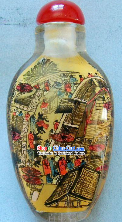 Chinese Classical Snuff Bottle With Inside Painting-Qing Ming Shang He Tu