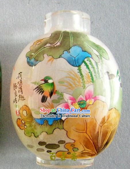 Chinese Classical Snuff Bottle With Inside Painting-Birds by Lotus