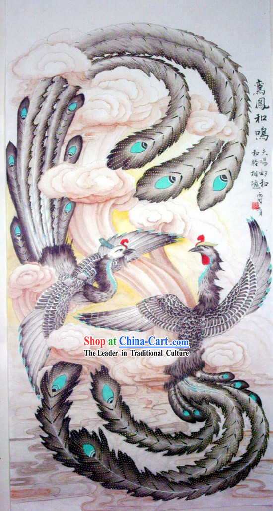 Chinese Traditional Painting with Meticulous Detail-Phoenix Landed