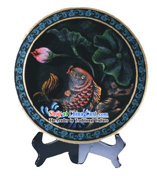 Chinese Hand Carved Healthy Active Carbon Round Plate-Fish