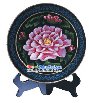 Chinese Hand Carved Healthy Active Carbon Large Round Plate-Peony