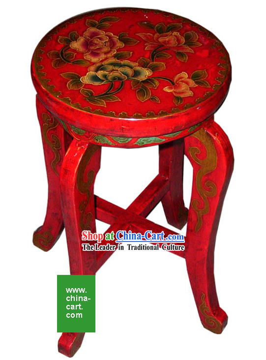 Chinese Antique Style Hand Painted Red Stool