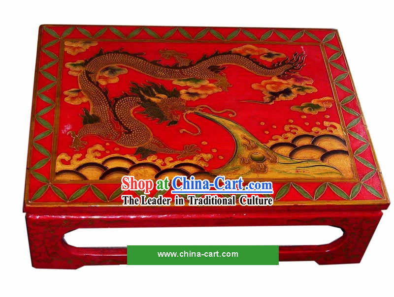 Chinese Coloured Drawing Dragon Tea Table_Kang Table_