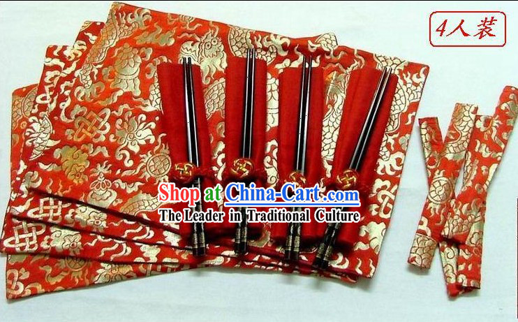 Chinese Classic Silk Red Dragon Dinner Cloth Set