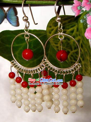Indian Bohemia Fashion Coral Shell Earrings-Red and White Beauty