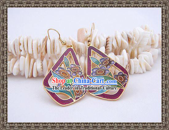Chinese Orichid Cloisonne Earrings