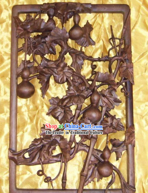 Chinese Palace Hand Carved Wooden Wall Hanging-Gathering Rich Gourd