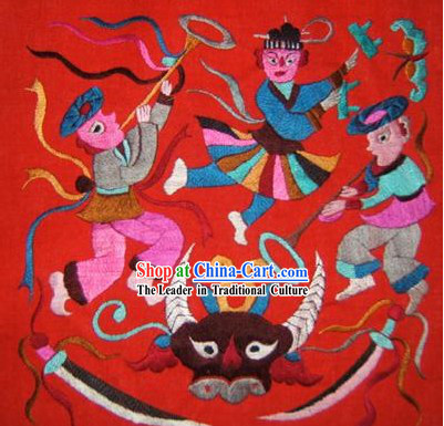 Chinese Miao Minority Silk Thread Hand Embroidery Art-Celebrating Harvest